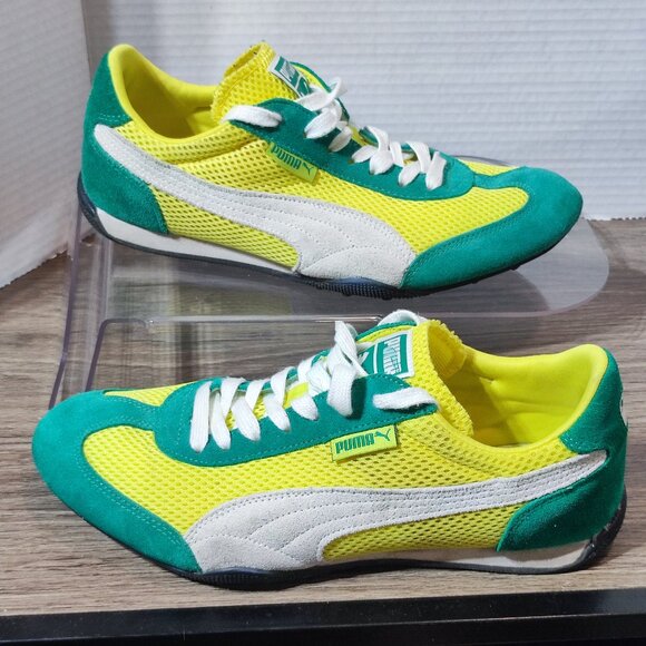 Puma Runner Suede & Mesh Sneakers men size 8.5 (EU41) green and yellow Brazil - Picture 1 of 11